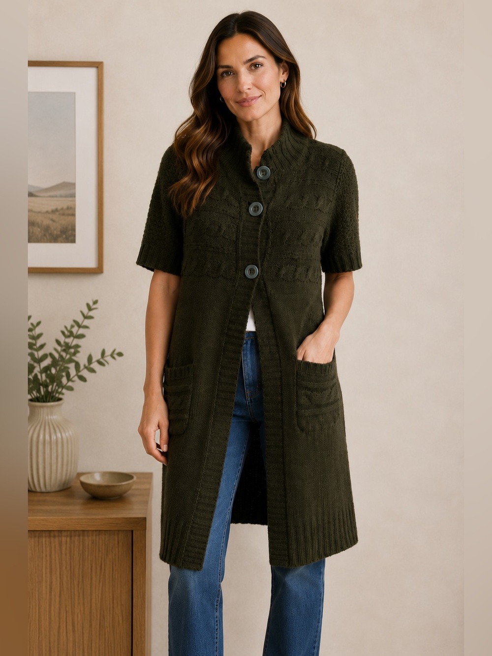 Cable Knit Long Cardigan | Rich Brown
